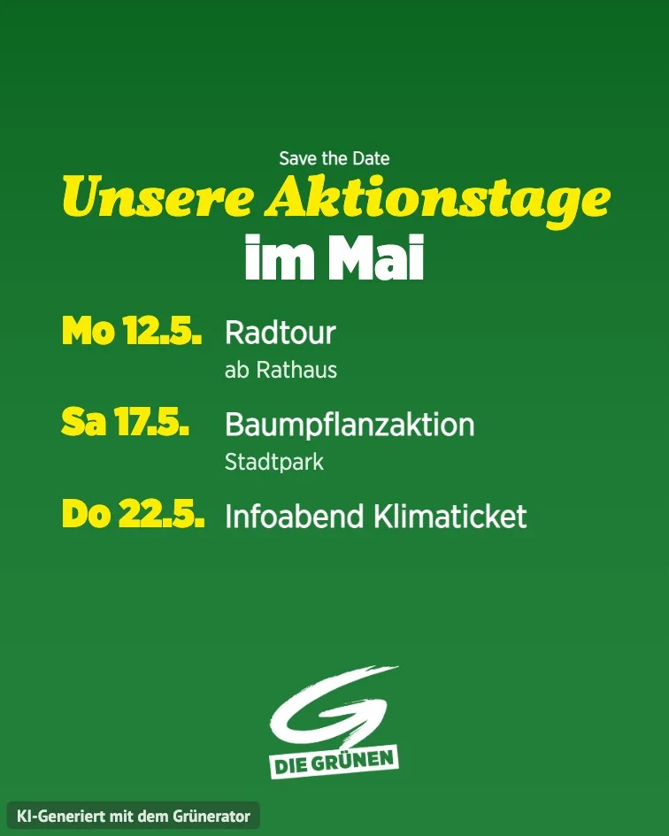 Österreichisches Beispiel-Sharepic mit Terminen auf dunkelgrünem Hintergrund