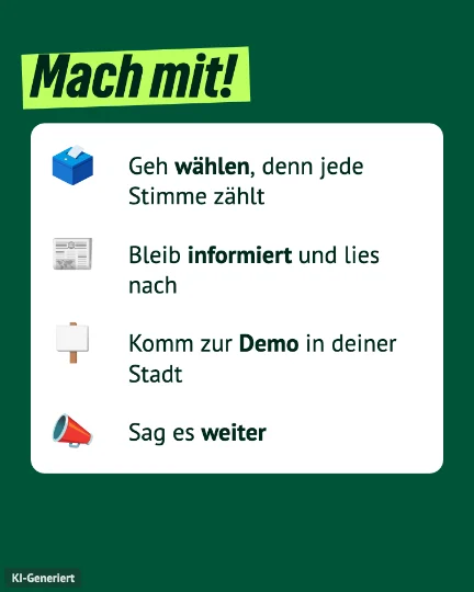 Deutsches Sharepic mit einer Liste und einem Emoji vor jedem Punkt